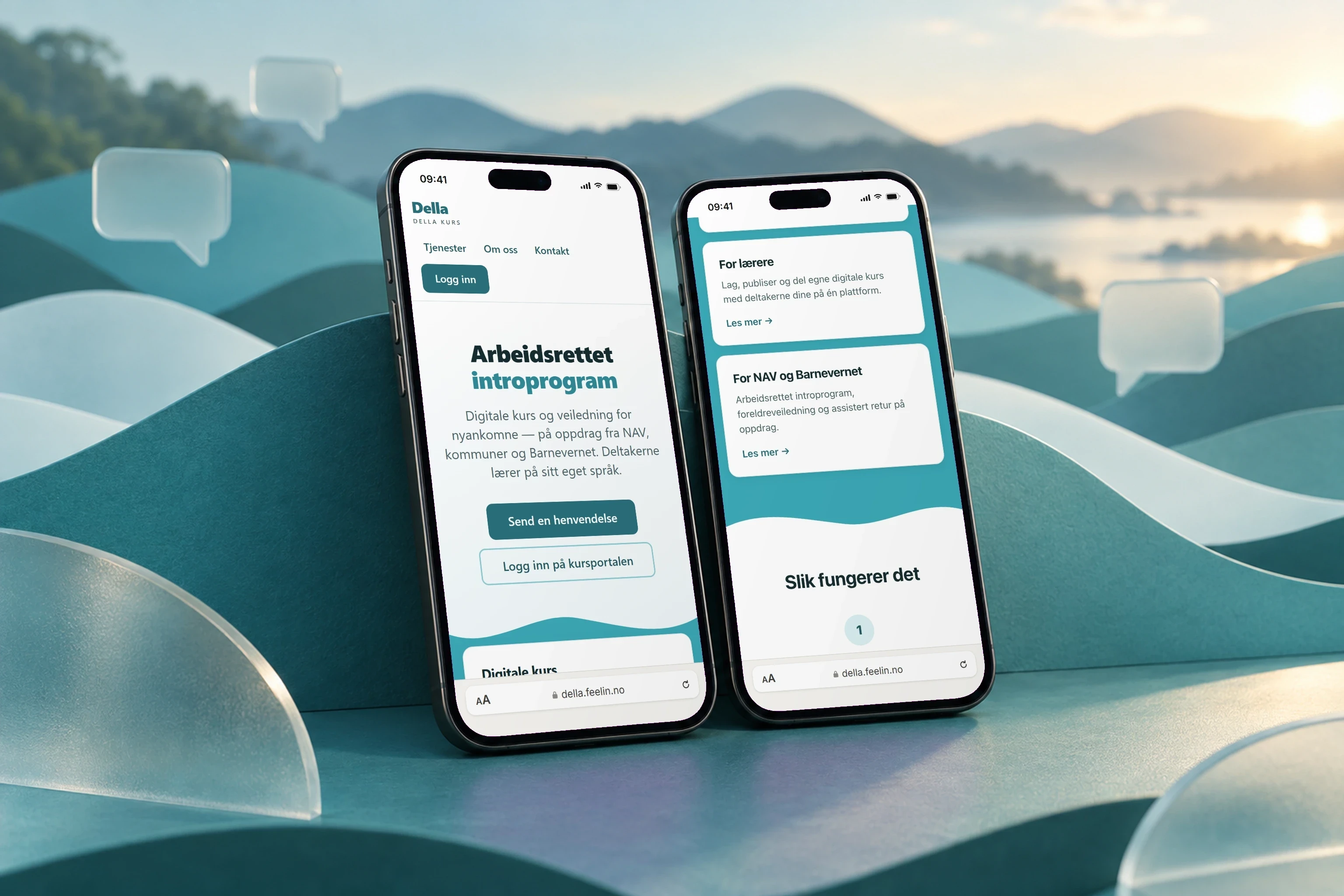Forsiden og tjenestene på to mobiler