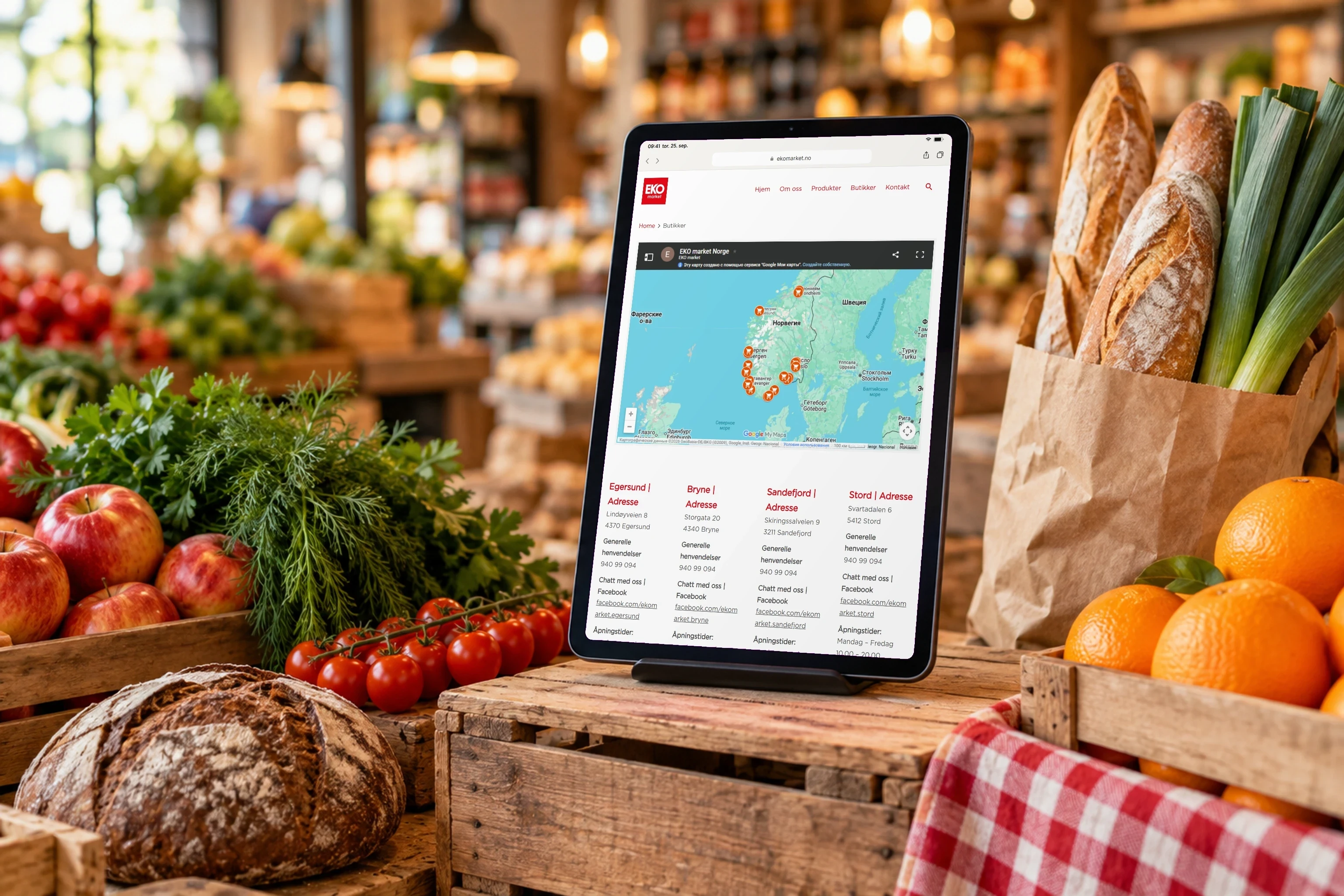 The store finder with a map of every store, on a tablet