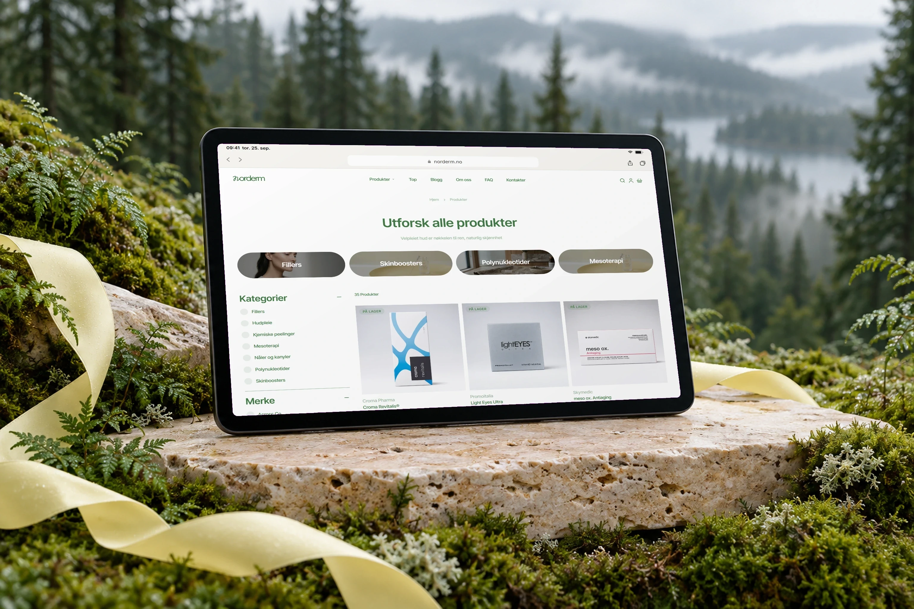 Produktkatalogen med kategorier på nettbrett