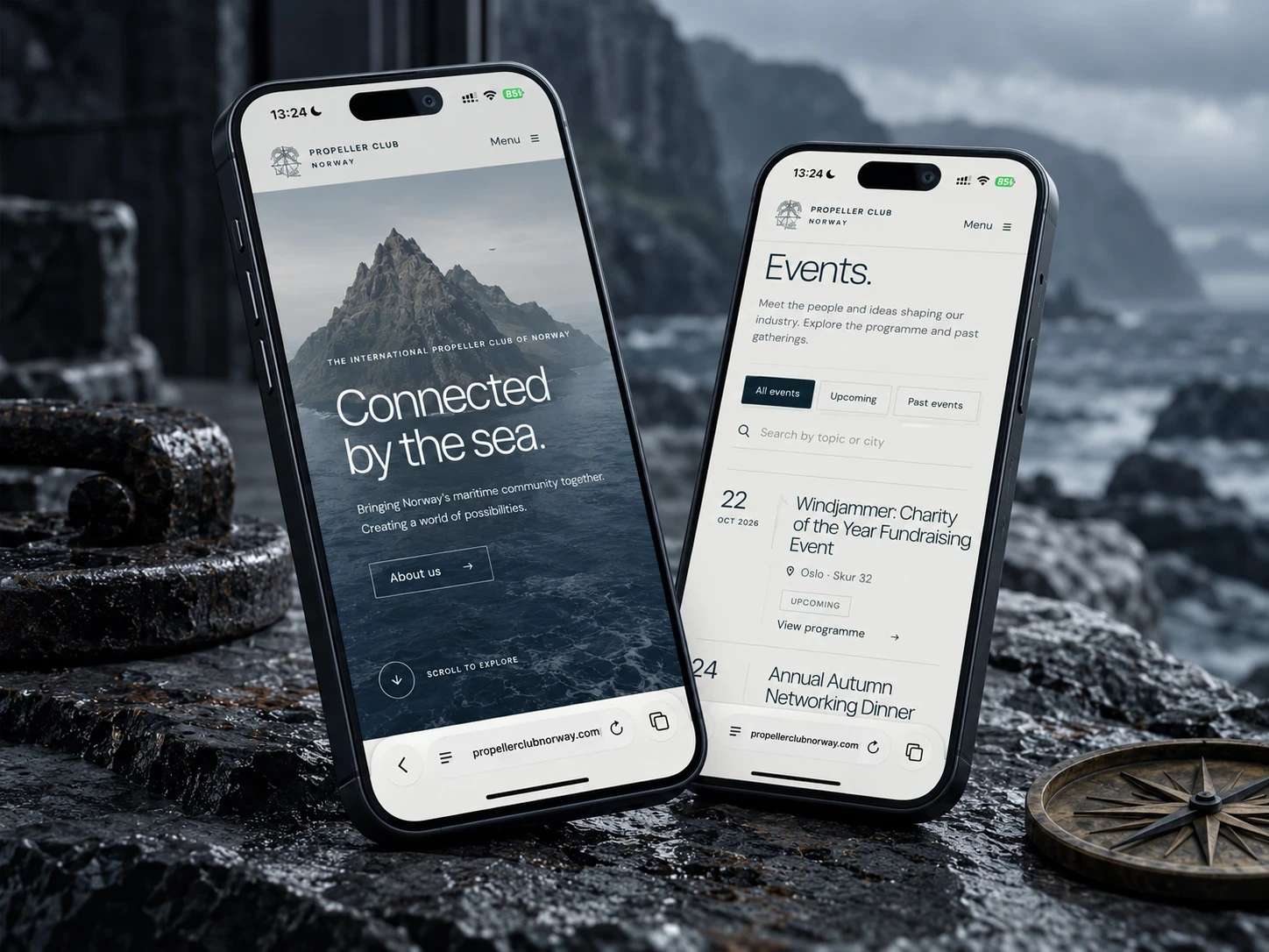 Forsiden og eventsiden på mobil