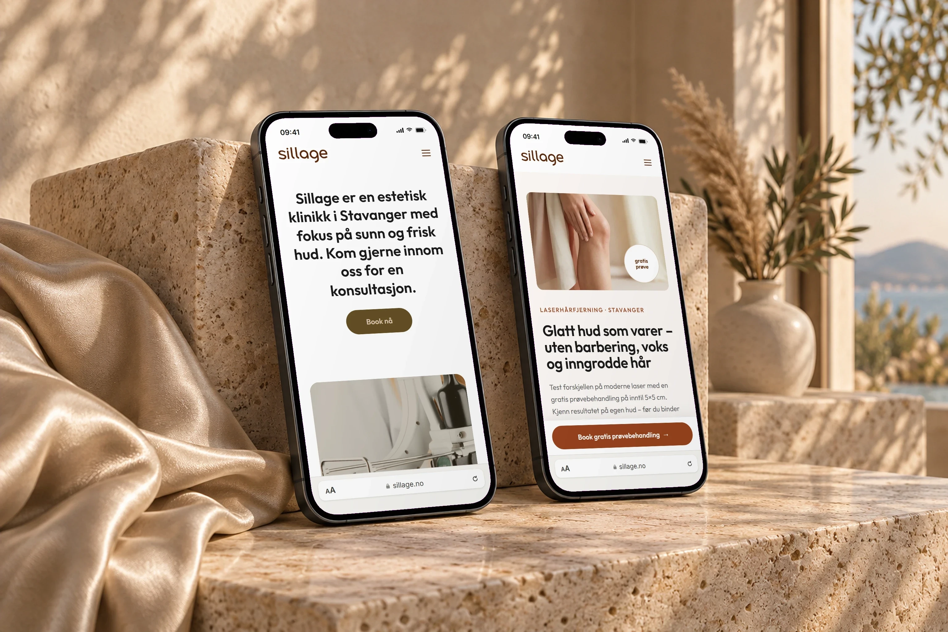 The front page and the laser hair removal page on two phones