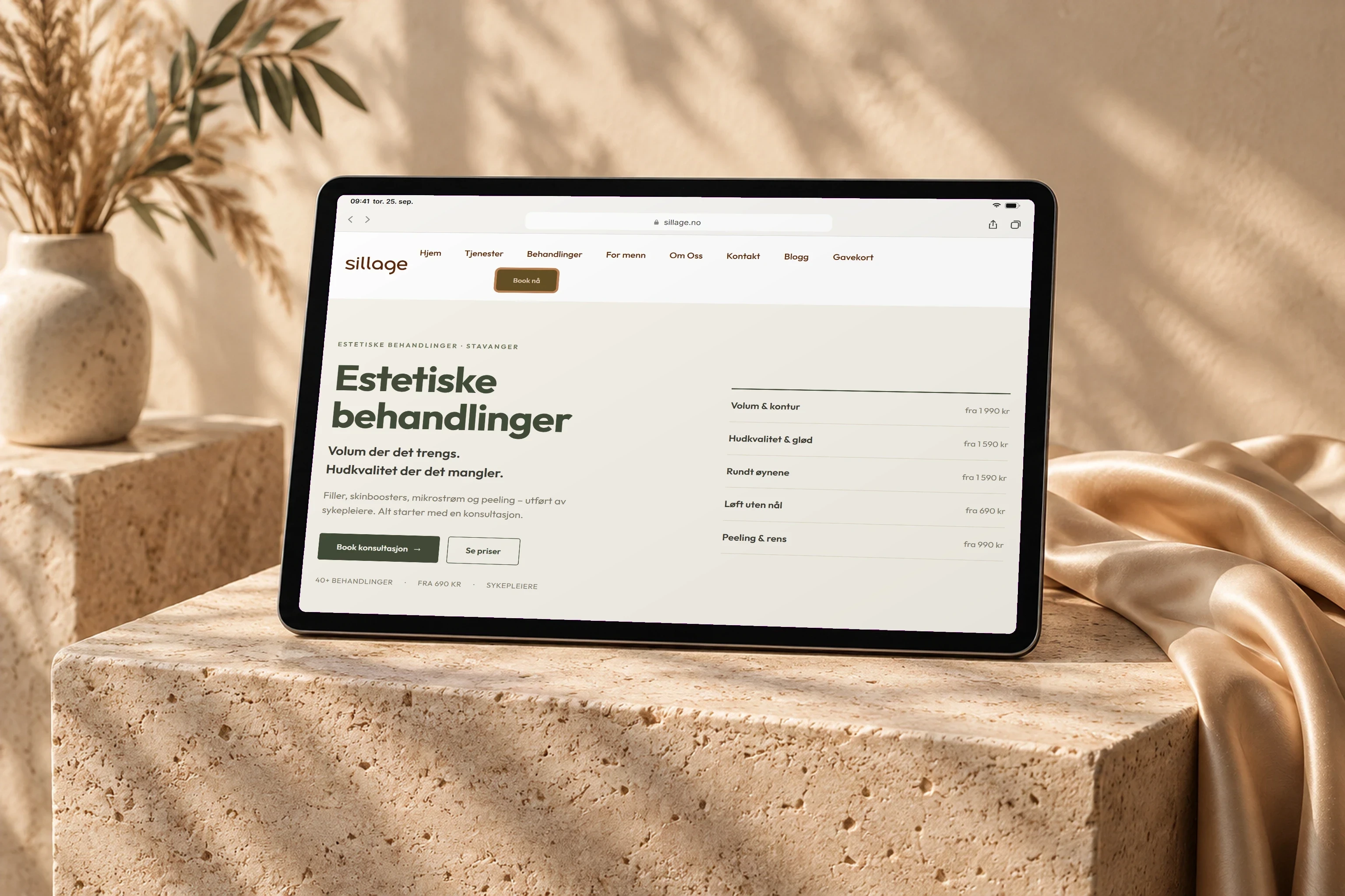 Aesthetic treatments with prices on a tablet